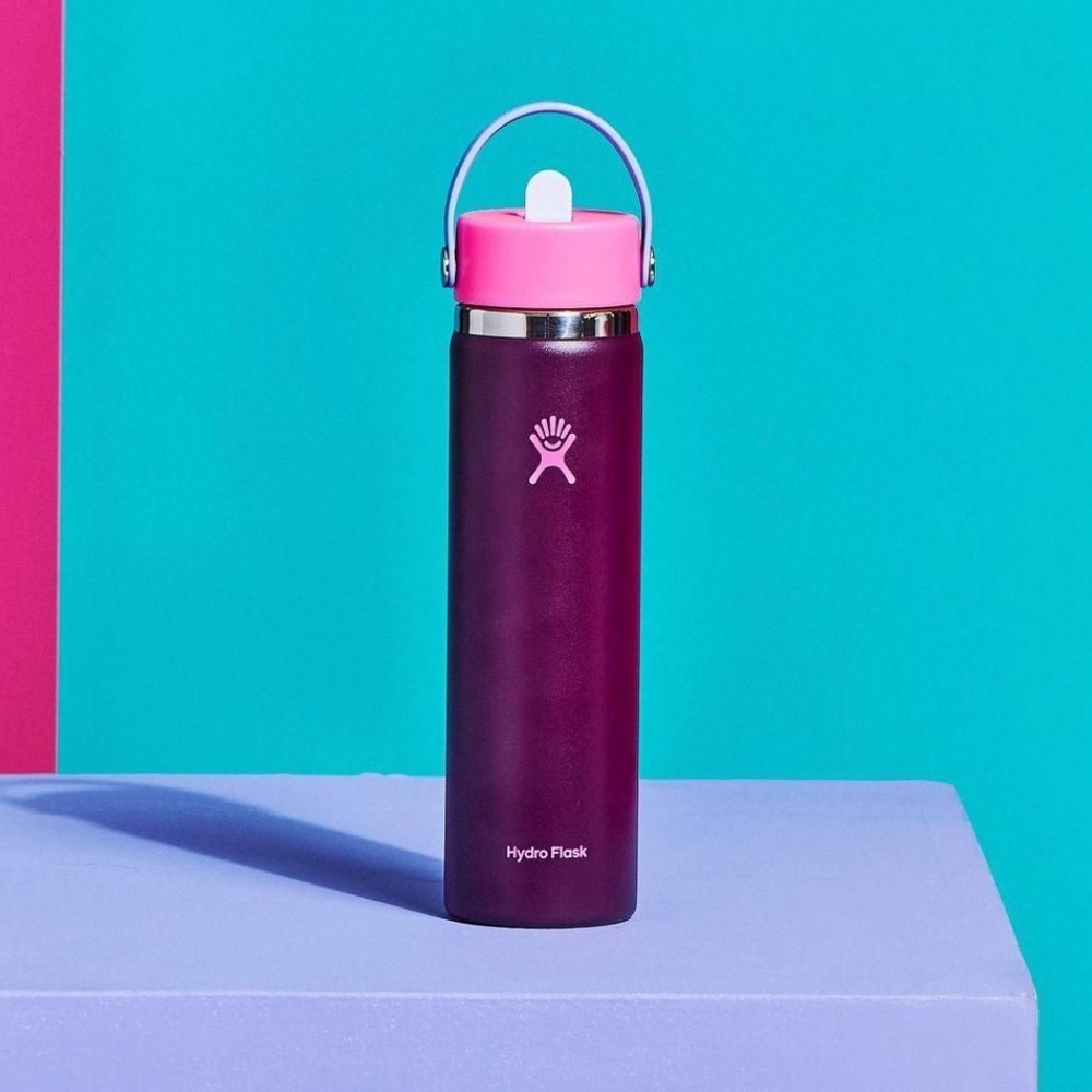 Hydro Flask 24oz Wide Mouth Flex Straw Water Bottle Sugar Plum - Brand New